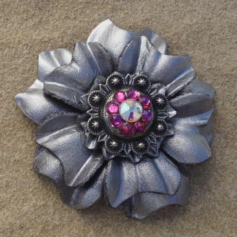 Silver Carnation Flower With Antique Silver Fuchsia And Ab 1" Concho 1
