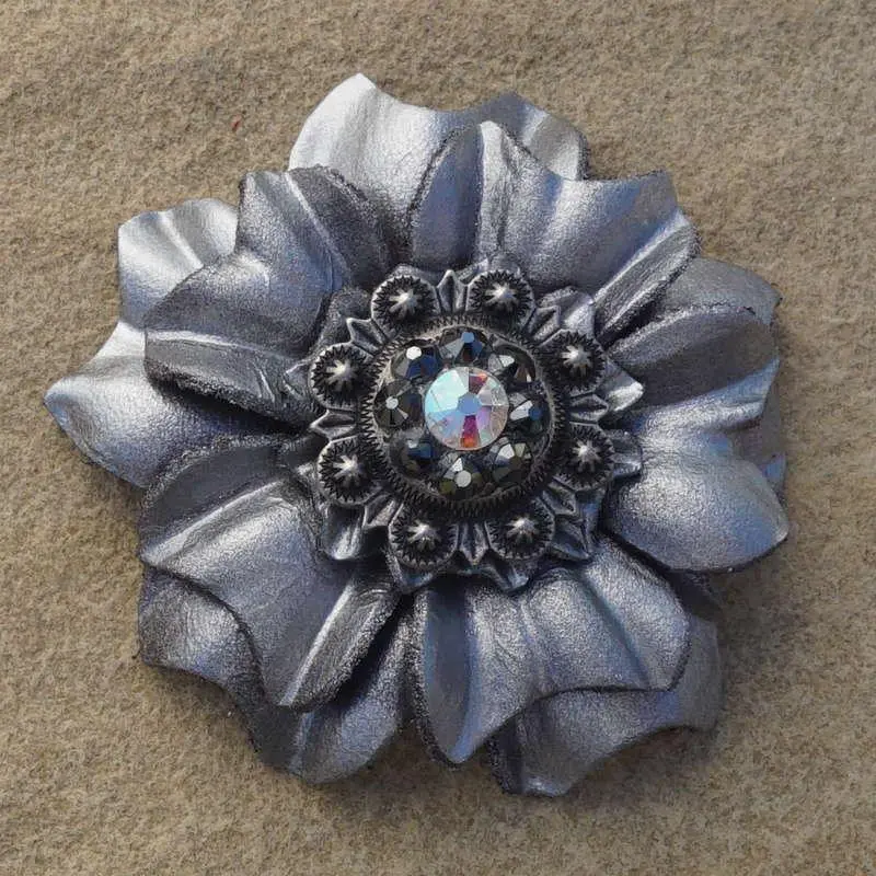 Silver Carnation Flower With Antique Silver Jet And Ab 1" Concho 1