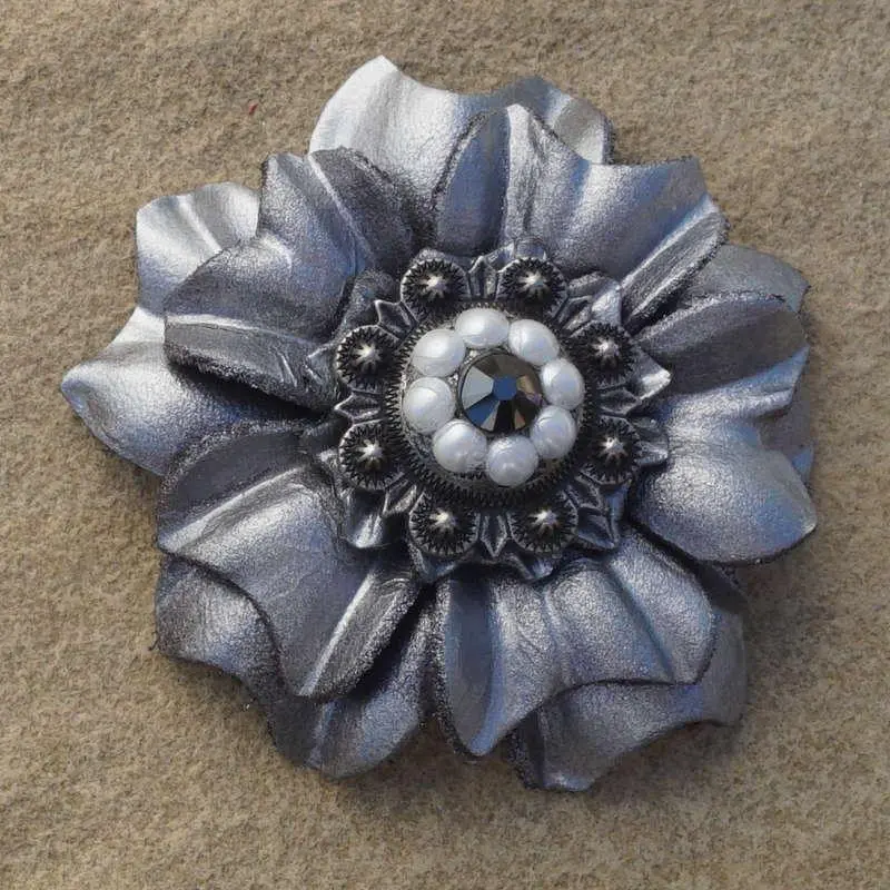 Silver Carnation Flower With Antique Silver Jet And Pearl 1" Concho 1