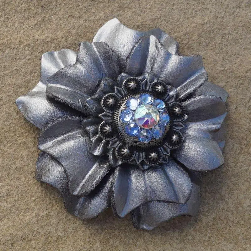 Silver Carnation Flower With Antique Silver Light Sapphire And Ab 1" Concho 1