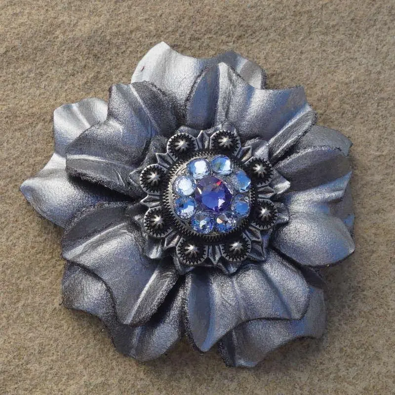 Silver Carnation Flower With Antique Silver Lilac And Light Sapphire 1" Concho 1