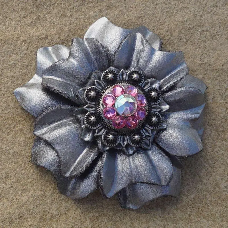 Silver Carnation Flower With Antique Silver Pink & Ab 1" Concho 1