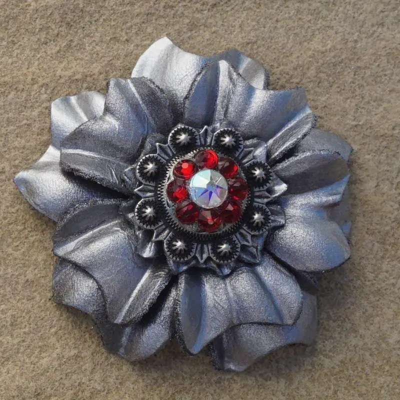 Silver Carnation Flower With Antique Silver Ruby And Ab 1" Concho 1