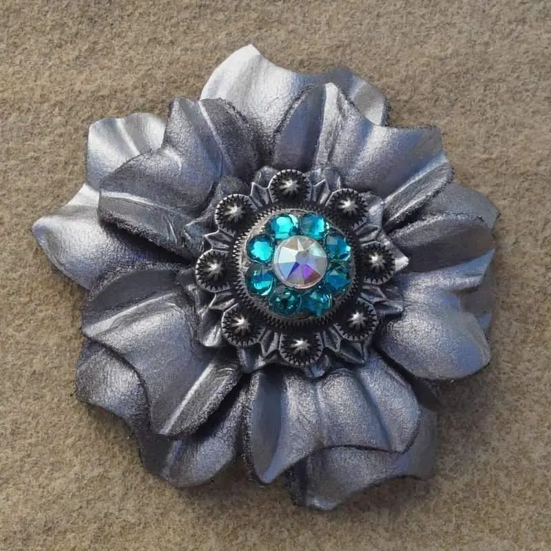 Silver Carnation Flower With Antique Silver Teal & Ab 1" Concho 1