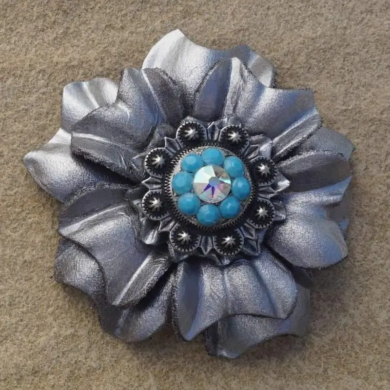 Silver Carnation Flower With Antique Silver Turquoise & Ab 1" Concho 1