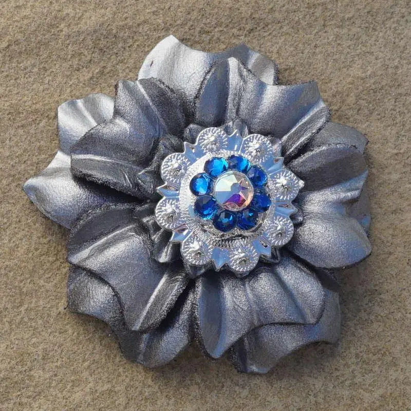 Silver Carnation Flower With Bright Silver Capri And Ab 1" Concho 1