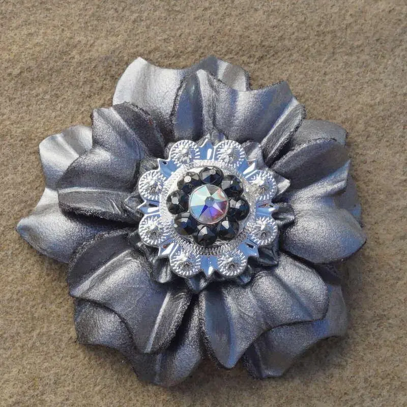 Silver Carnation Flower With Bright Silver Jet And Ab 1" Concho 1