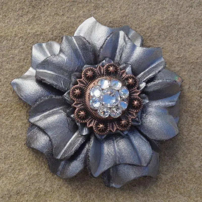 Silver Carnation Flower With Copper Clear 1" Concho 1