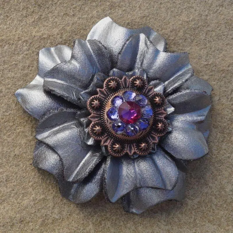 Silver Carnation Flower With Copper Fuchsia And Lilac 1" Concho 1