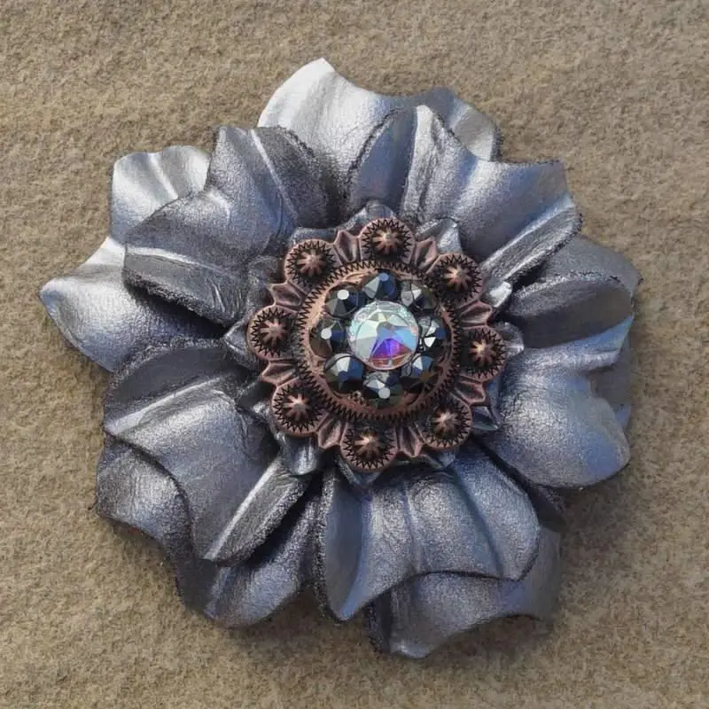 Silver Carnation Flower With Copper Jet & Ab 1" Concho 1