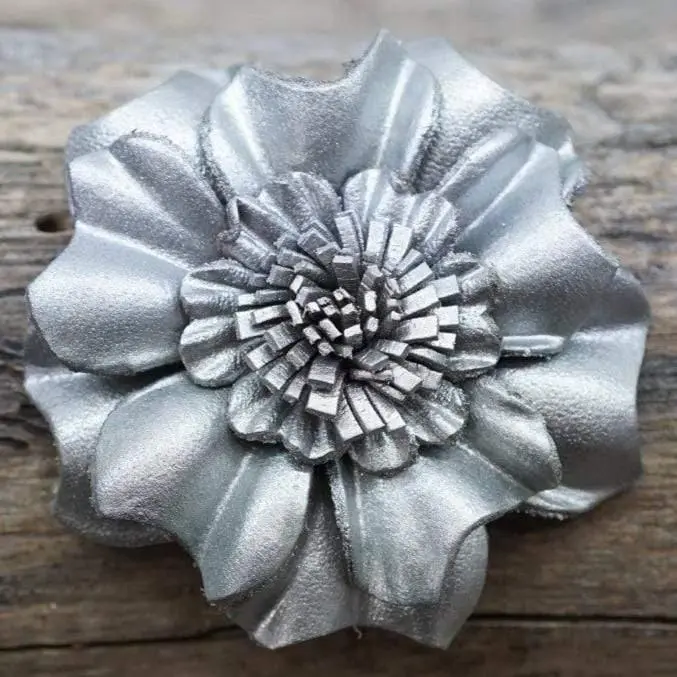 Silver Carnation Leather Flower 1