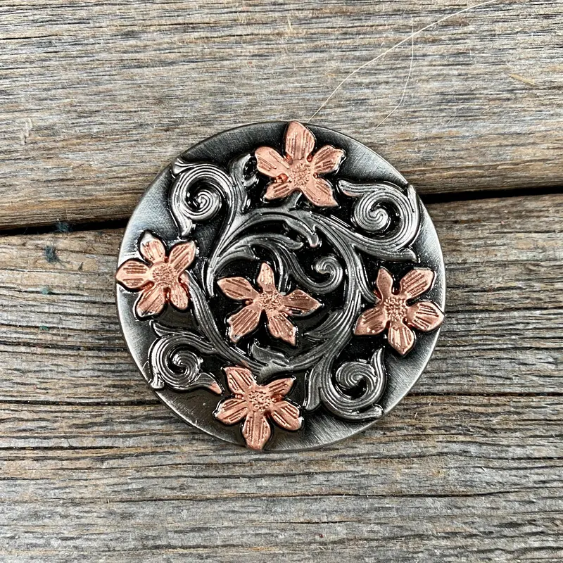 Silver - Copper Floral Western Concho W200 2