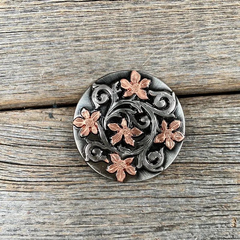Silver - Copper Floral Western Concho W200 3