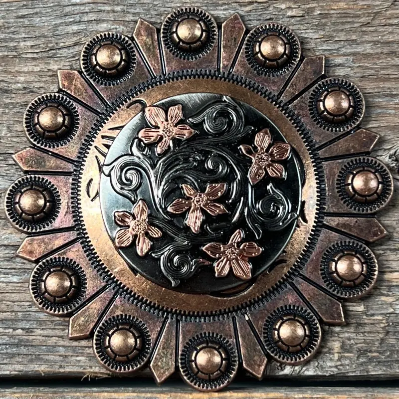 Silver - Copper Floral Western Concho W200 4