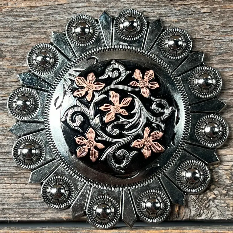 Silver - Copper Floral Western Concho W200 5