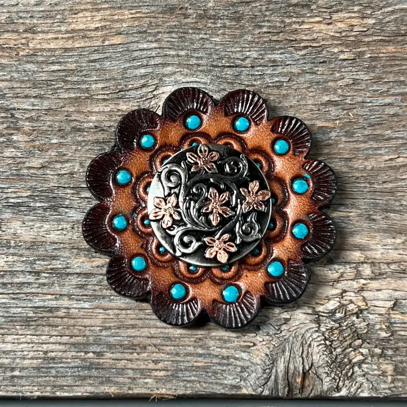 Silver - Copper Floral Western Concho W200 6