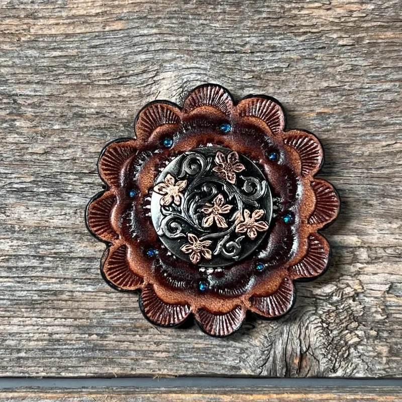 Silver - Copper Floral Western Concho W200 7