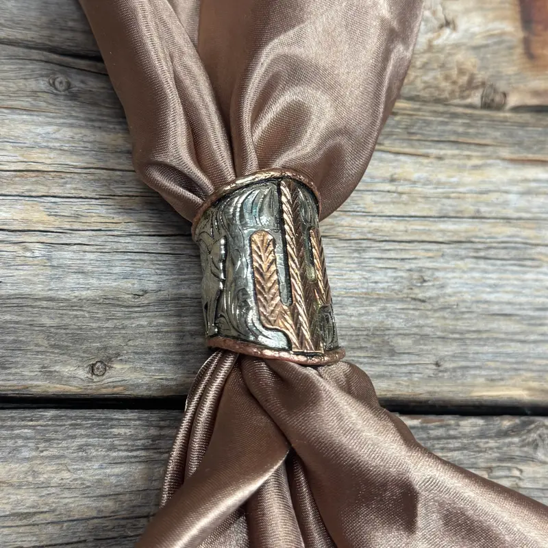 Silver Engraved Coyote N' Cactus Wild Rag Slide #Ps104 1