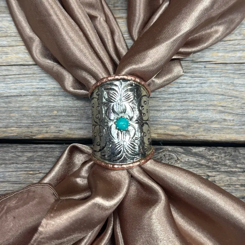 Silver Engraved Small Flower With Turquoise Wild Rag Slide #Ps101 1