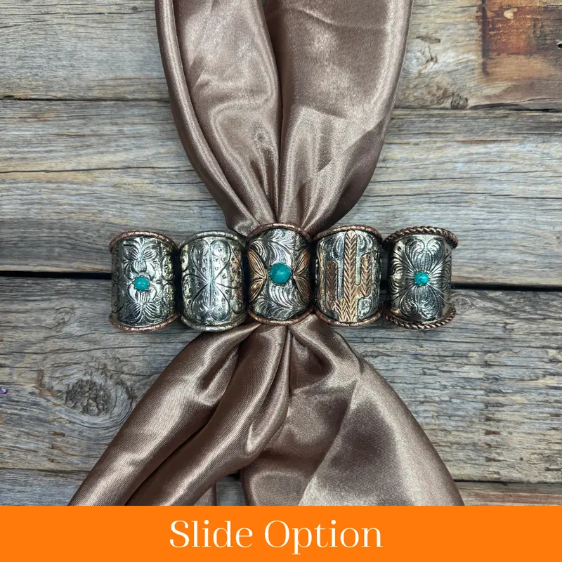 Silver Engraved With Turquoise Wild Rag Slides - Assorted 1
