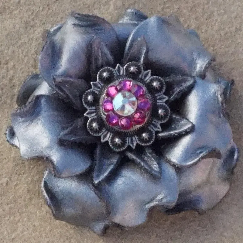 Silver Gardenia Flower With Antique Silver Fuchsia And Ab 1" Concho 1