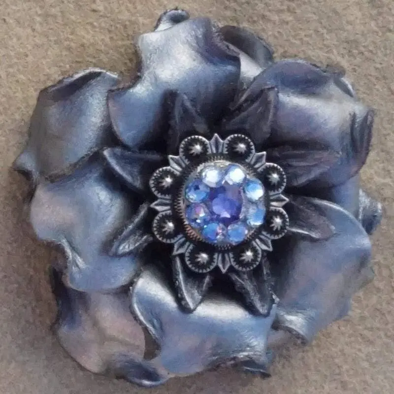 Silver Gardenia Flower With Antique Silver Light Sapphire & Lilac 1" Concho 1