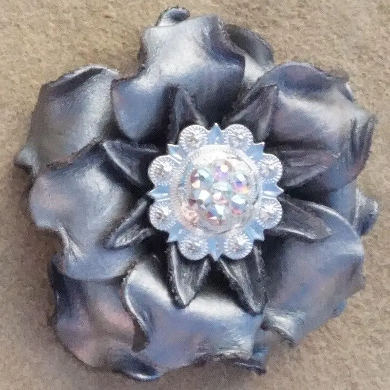 Silver Gardenia Flower With Bright Silver Ab 1" Concho 1