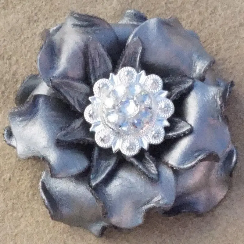 Silver Gardenia Flower With Bright Silver Clear 1" Concho 1