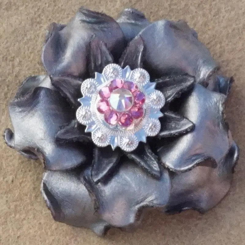 Silver Gardenia Flower With Bright Silver Pink And Ab 1" Concho 1