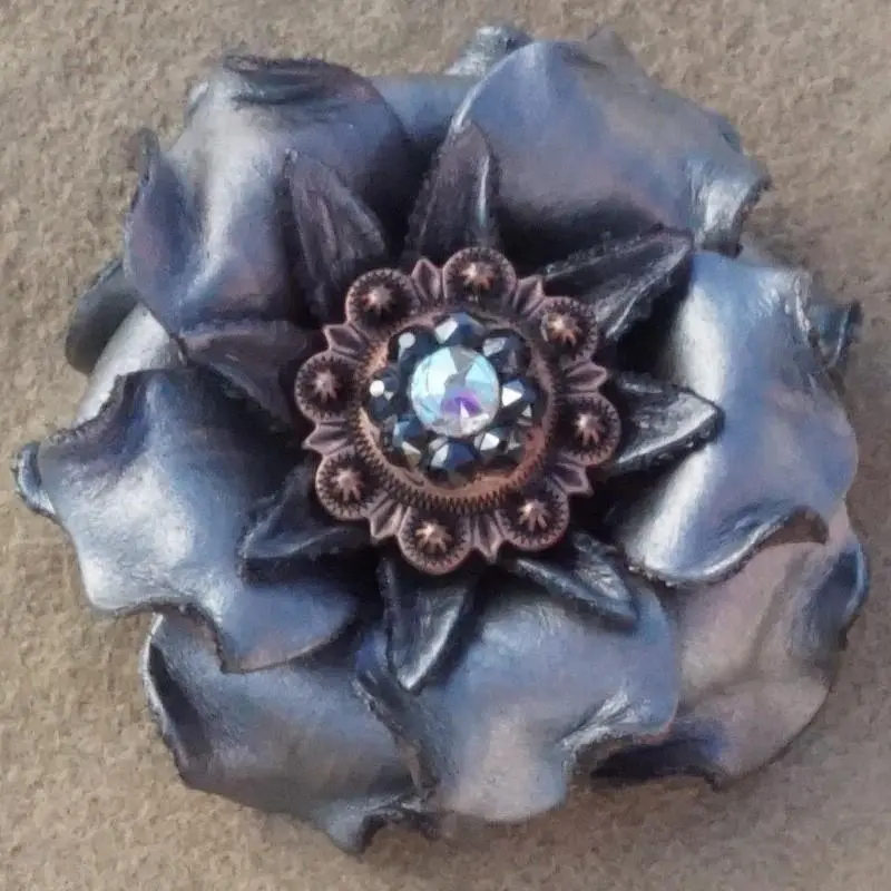 Silver Gardenia Flower With Copper Jet & Ab 1" Concho 1