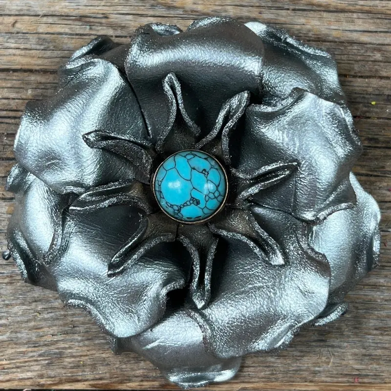 Silver Gardenia Flower With Round Turquoise Cabochon 1
