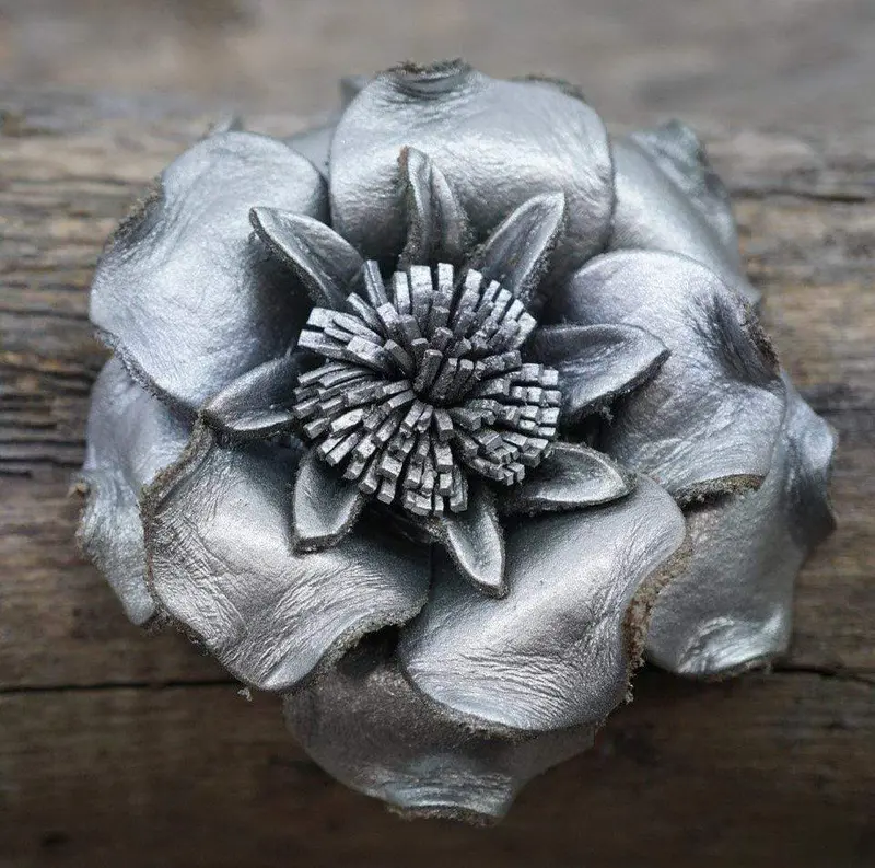 Silver Gardenia Leather Flower 1