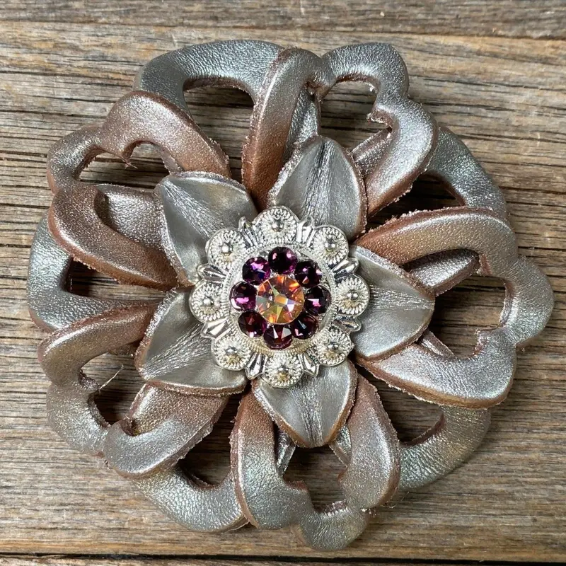 Silver Lotus Flower With Bright Silver Amethyst & Ab 1" Concho 1