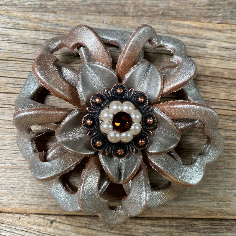 Silver Lotus Flower With Copper Topaz & Pearl 1" Concho 1