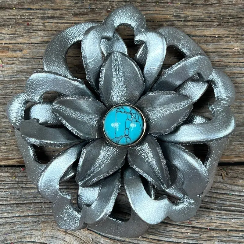Silver Lotus Flower With Round Turquoise Cabochon 1