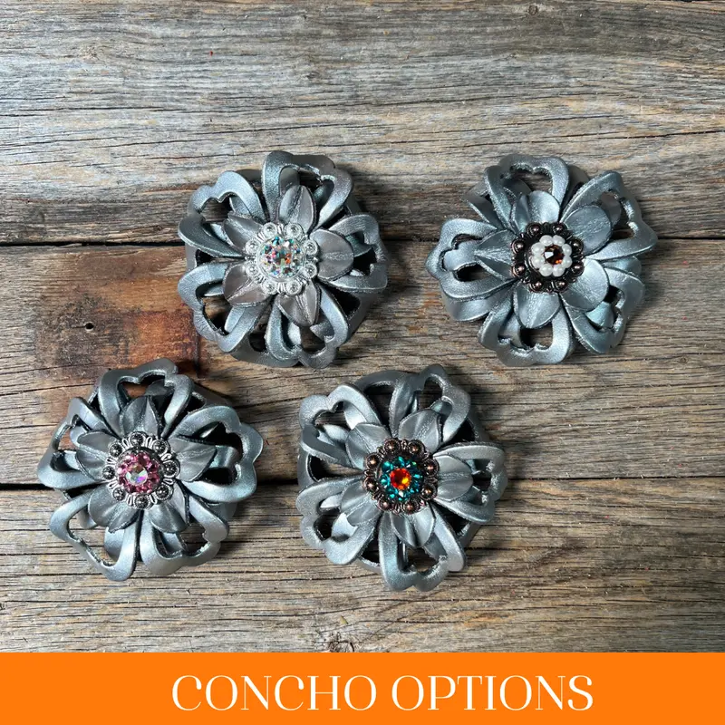 Silver Lotus Leather Flowers - 1" Crystal Conchos - Options 1