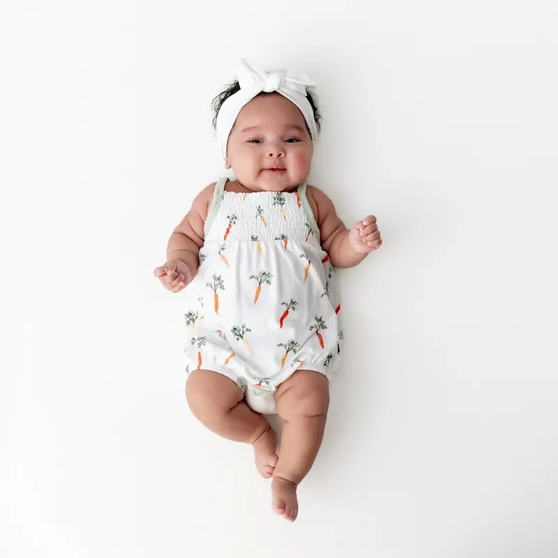 Smocked Bubble Romper In Carrot 1
