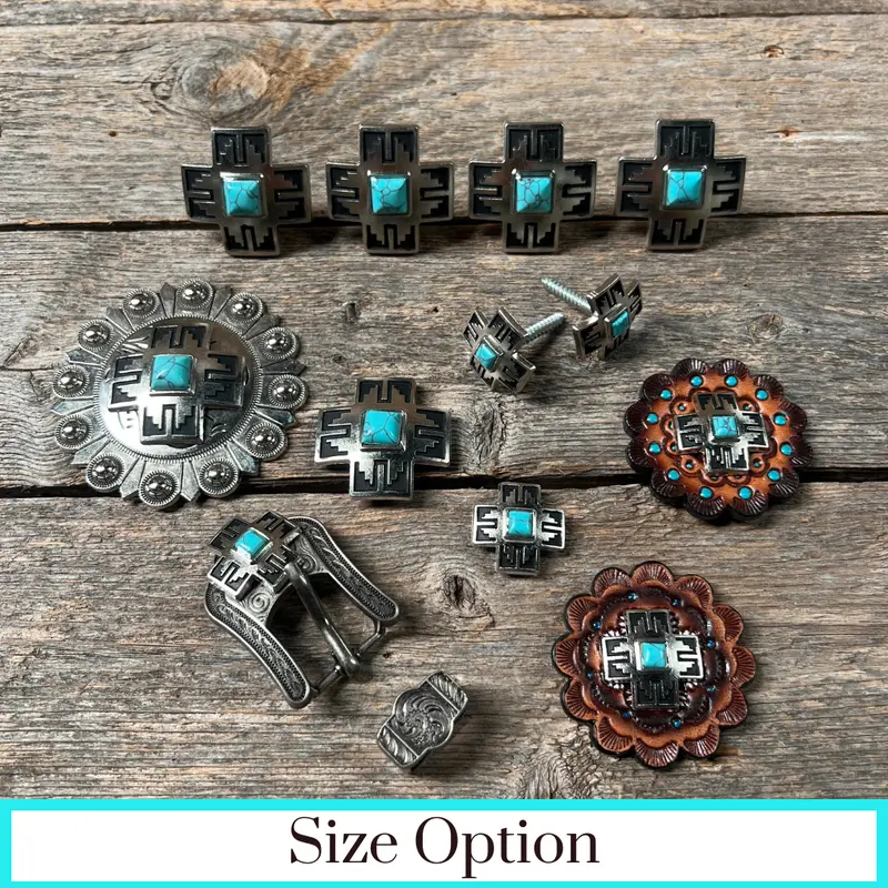 Southwest Antique Silver Turquoise Western Concho W201 1