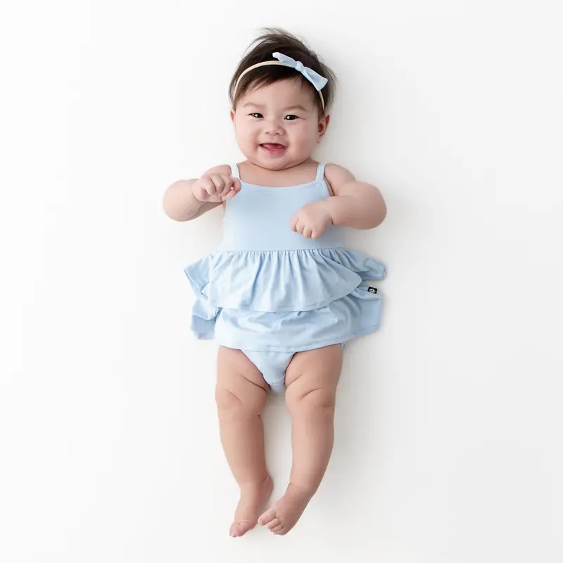 Spaghetti Strap Ruffle Romper In Breeze 1