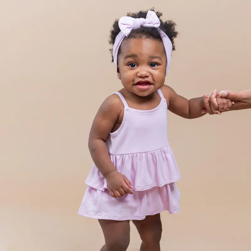 Spaghetti Strap Ruffle Romper In Thistle 1