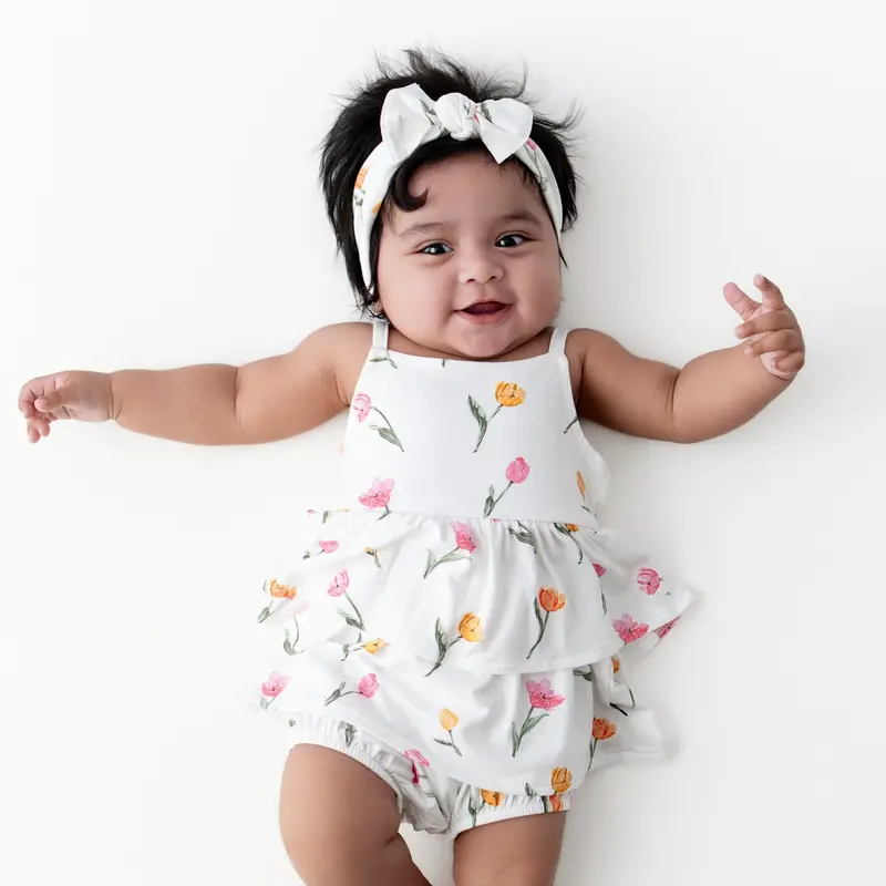Spaghetti Strap Ruffle Romper In Tulip 1