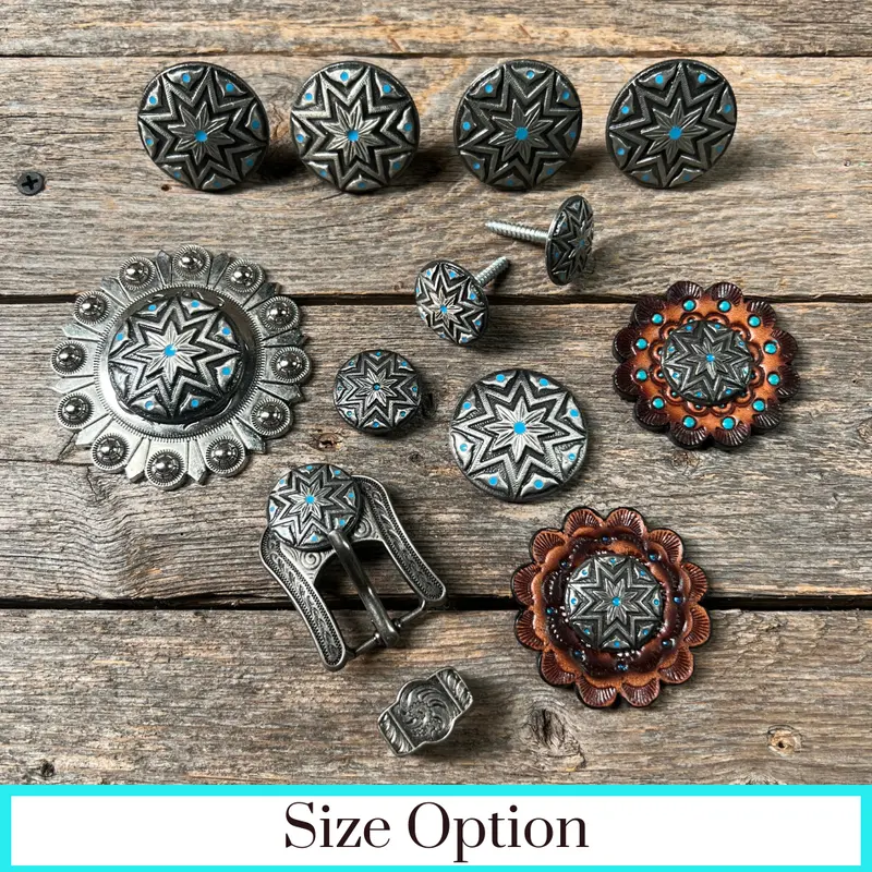 Starburst Antique Silver Turquoise Western Concho W214 1
