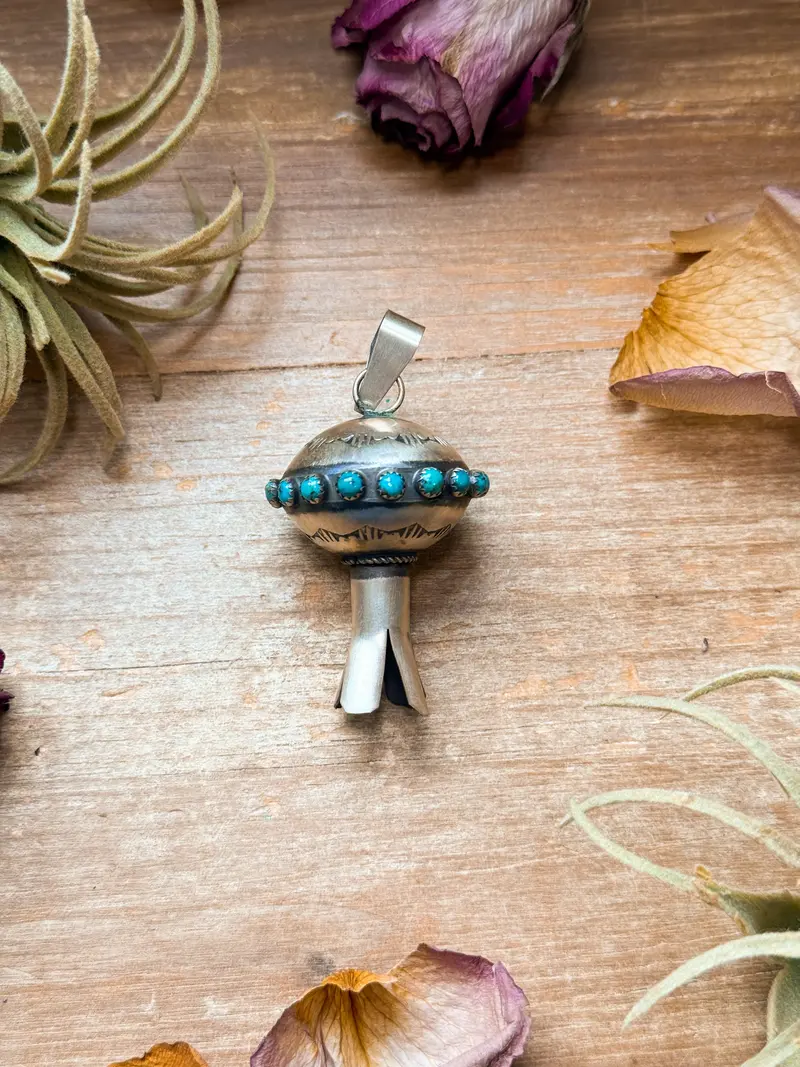 Sterling Silver Blossom Pendant With Kingman Turquoise – Native Made By M.S. 1