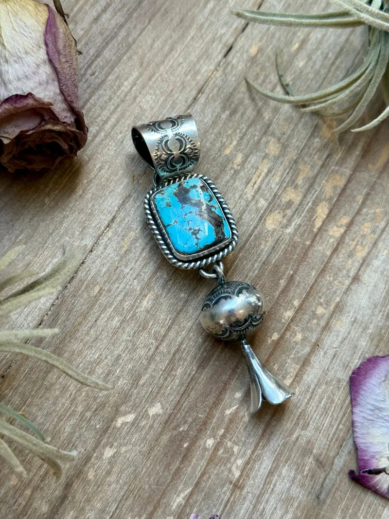 Sterling Silver Blue Dream Turquoise Blossom Pendant – Handmade By Artist Jason Ogg 1