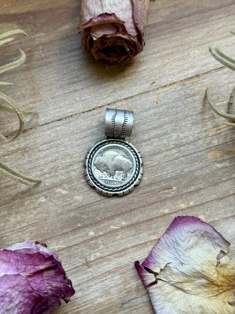 Sterling Silver Buffalo Nickel Pendant – Rope Border – Artist Jason Ogg 1