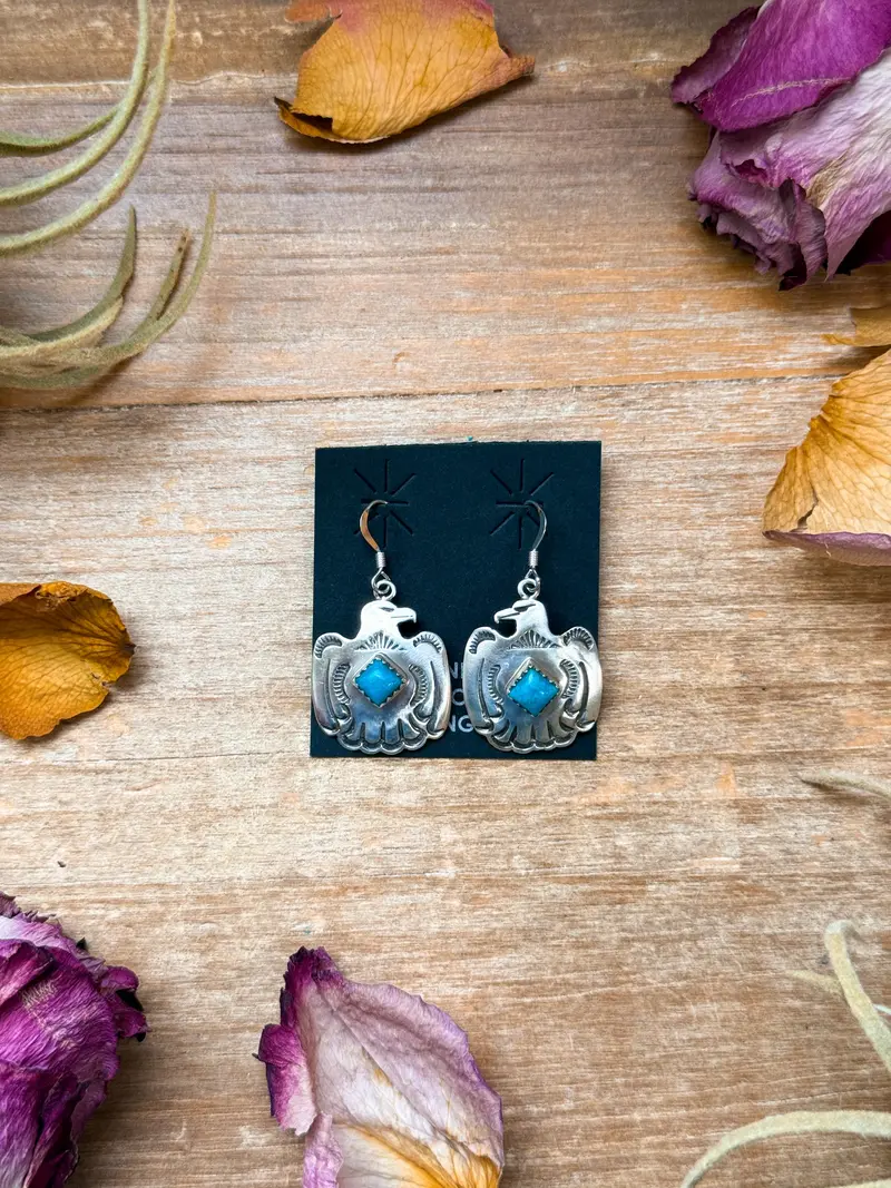 Sterling Silver Eagle Dangle Earrings With Turquoise 1