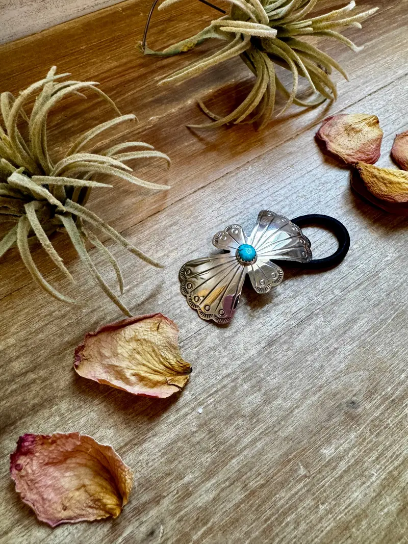 Sterling Silver Hair Tie With Kingman Turquoise 1