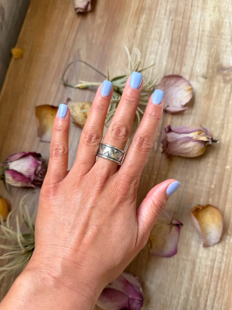 Sterling Silver Hand-Milled Wide Band Aloe Stamped Ring – Size 8.5 – Handmade By Artist Jason Ogg 1