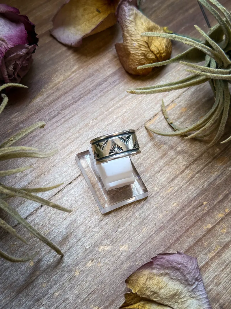 Sterling Silver Hand-Milled Wide Band Aloe Stamped Ring – Size 8.5 – Handmade By Artist Jason Ogg 2