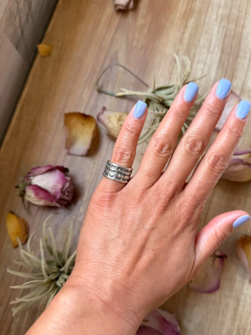 Sterling Silver Hand-Milled Wide Band Mini Sun Ray Stamped Ring – Size 5.5 – Handmade By Artist Jason Ogg 1
